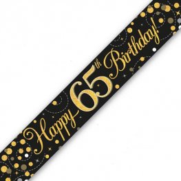Happy Birthday 65th Sparkling Fizz Black And Gold Banner