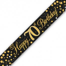 Happy Birthday 70th Sparkling Fizz Black And Gold Banner