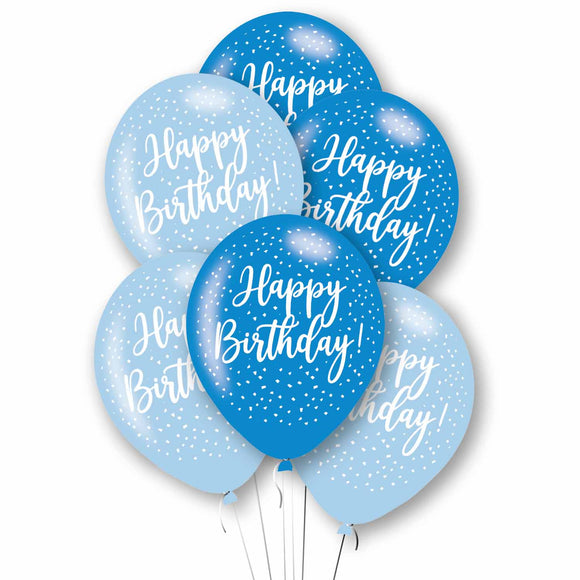 Blue Mix Happy Birthday Latex Balloons (6 Pack)