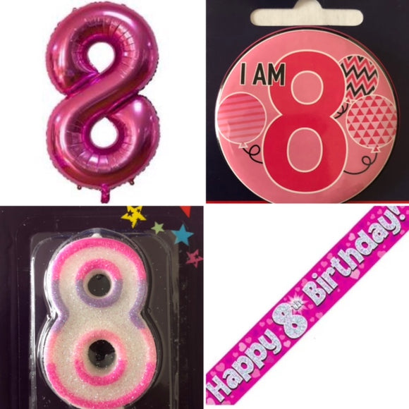 Birthday Bundle Age 1-9 (Supershape Foil Balloon, Banner, Badge And Candle)