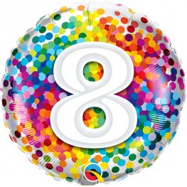 8th Birthday Rainbow Confetti Helium Filled Foil Balloon