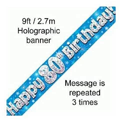 Happy 80th Birthday Blue Holographic Banner