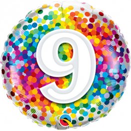 9th Birthday Rainbow Confetti Helium Filled Foil Balloon