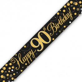 Happy Birthday 90th Sparkling Fizz Black And Gold Banner