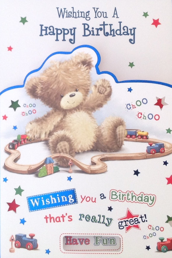 Wishing You A Happy Birthday Teddy And Trains Greeting Card
