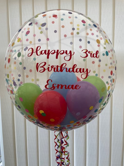 Personalised Balloon Filled Confetti Dots Helium Filled Single Bubble Balloon In A Choice Of 4 Colours