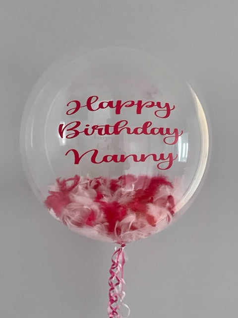 Personalised Clear Helium Filled Single Bubble Balloon With Feathers