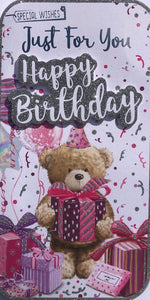 Just For You Happy Birthday Teddy Bear Greeting Card