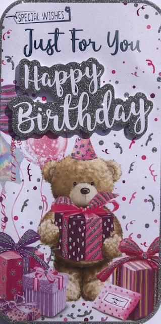Just For You Happy Birthday Teddy Bear Greeting Card