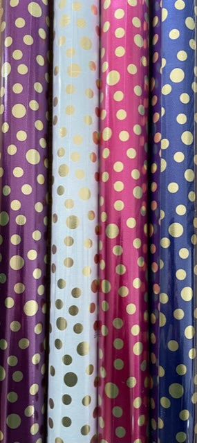 Foil Dots Wrapping Paper Roll 1.5m In A Choice Of 4 Colours