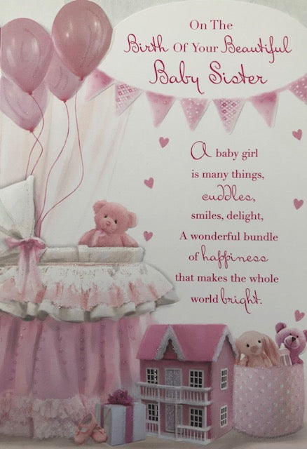 On The Birth Of Your Beautiful Baby Sister New Baby Greeting Card