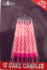 Pink Cake Candles With Holders x12