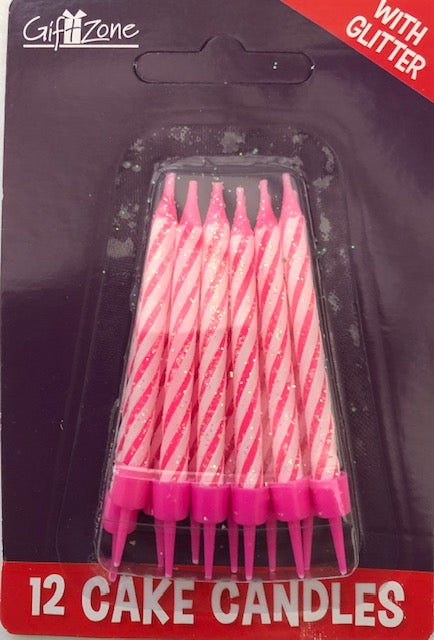 Pink Cake Candles With Holders x12