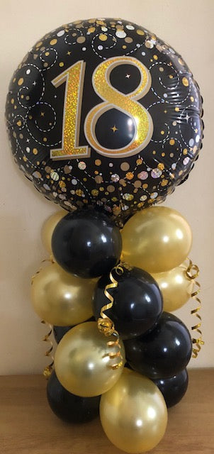 Sparkling Fizz Black And Gold Air Filled Table Decoration Available In Milestone Ages From 16-90 And Happy Birthday