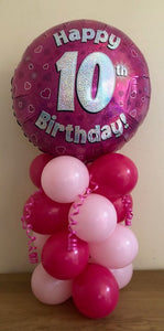 Pink Birthday Air Filled Table Decoration Available In Ages From 1-18, 21, 30, 40, 50, 60 And Happy Birthday
