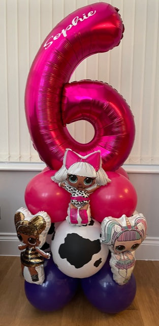 Personalised Supershape Number Air Filled Balloon Decoration With 3 L.O.L. Doll Character Balloons