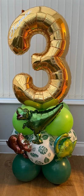 Personalised Supershape Number Air Filled Balloon Decoration With Dinosaur Balloons