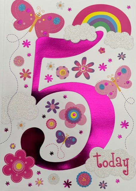 5 Today Flowers And Butterflies Birthday Greeting Card