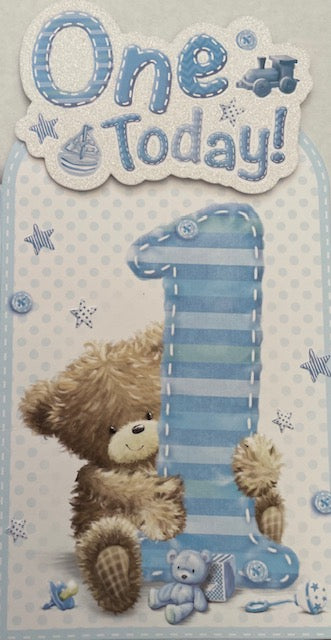 1 Today Blue Teddy Bear Birthday Greeting Card