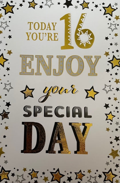 Today You're 16 Gold Stars Birthday Greeting Card