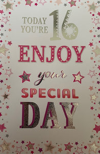 Today You're 16 Pink Stars Birthday Greeting Card