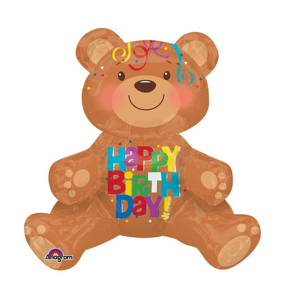 Sitting Happy Birthday Bear Air Fill Foil Balloon