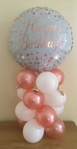 Sparkling Fizz White And Rose Gold Air Filled Table Decoration Available In Milestone Ages From 16-90 And Happy Birthday