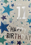 You're 11 Blue Stars Birthday Greeting Card