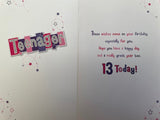 Teenager 13 Today Pink Birthday Greeting Card