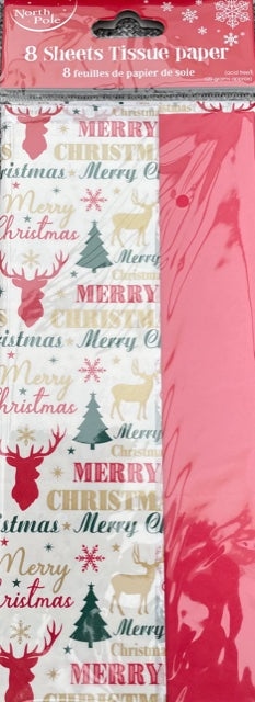 Merry Christmas Stag/Red Tissue Paper (8 Sheets)