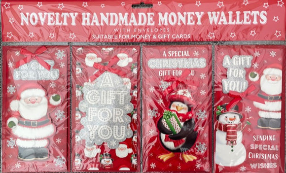 Father Christmas & Friends Novelty Handmade Christmas Money Wallets (4 Pack)