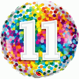 11th Birthday Rainbow Confetti Helium Filled Foil Balloon