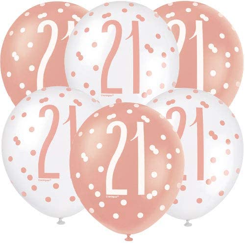 Rose Gold Glitz Age 21 Latex Balloons (6 Pack)