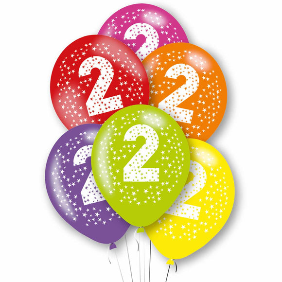 Age 2 Latex Balloons In Assorted Colours (6 Pack)