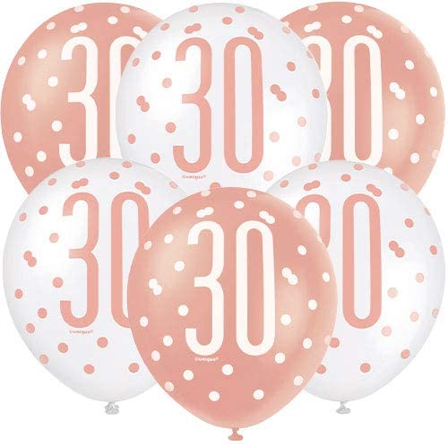 Rose Gold Glitz Age 30 Latex Balloons (6 Pack)