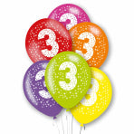 Age 3 Latex Balloons In Assorted Colours (6 Pack)