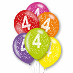 Age 4 Latex Balloons In Assorted Colours (6 Pack)