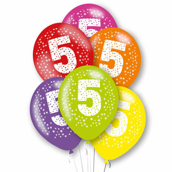 Age 5 Latex Balloons In Assorted Colours (6 Pack)