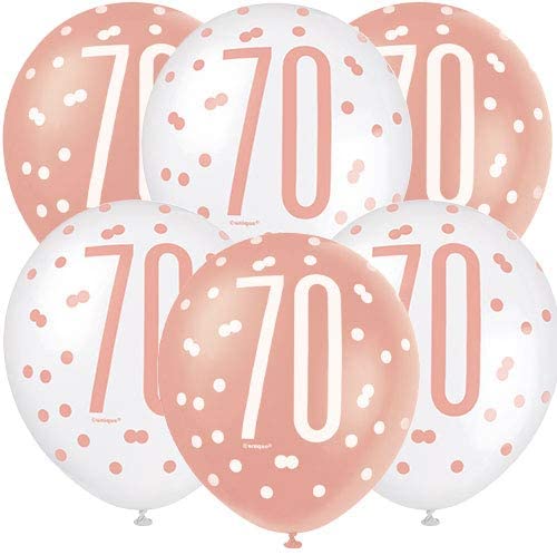 Rose Gold Glitz Age 70 Latex Balloons (6 Pack)