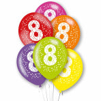 Age 8 Latex Balloons In Assorted Colours (6 Pack)