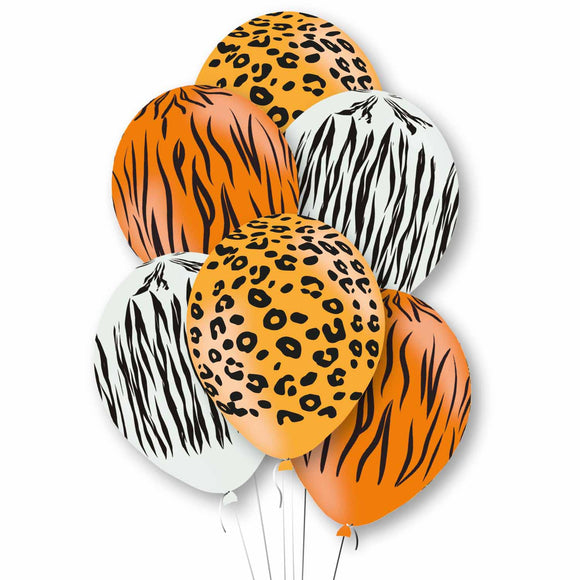 Animal Print Latex Balloons In Assorted Colours (6 Pack)