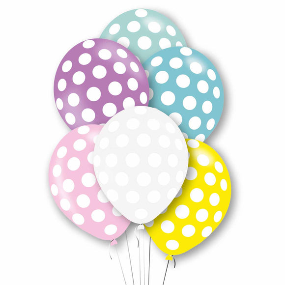 Polka Dot Latex Balloons In Assorted Colours (6 Pack)