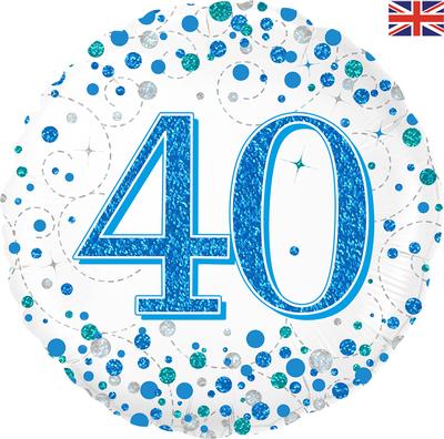 40th Sparkling Fizz Blue And White Helium Filled Foil Balloon