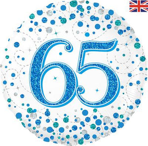 65th Sparkling Fizz Blue And White Helium Filled Foil Balloon