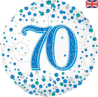 70th Sparkling Fizz Blue And White Helium Filled Foil Balloon