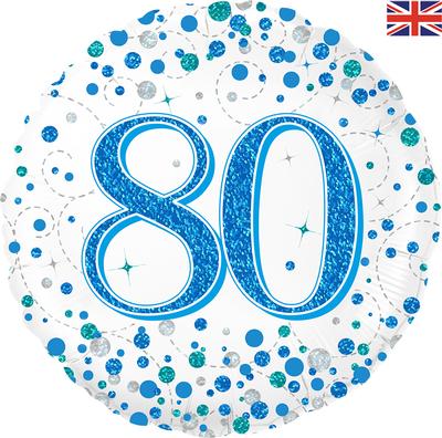 80th Sparkling Fizz Blue And White Helium Filled Foil Balloon