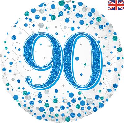 90th Sparkling Fizz Blue And White Helium Filled Foil Balloon
