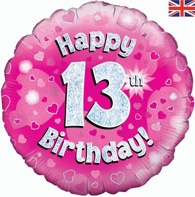 Happy 13th Birthday Pink Helium Filled Foil Balloon