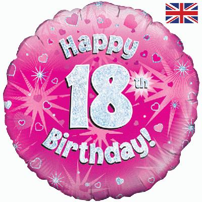 Happy 18th Birthday Pink Helium Filled Foil Balloon