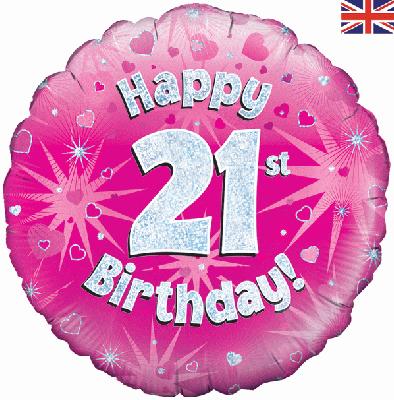 Happy 21st Birthday Pink Helium Filled Foil Balloon